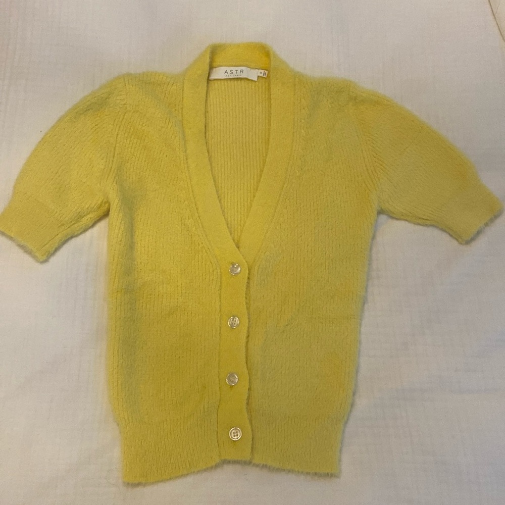 Astr fuzzy yellow cardigan